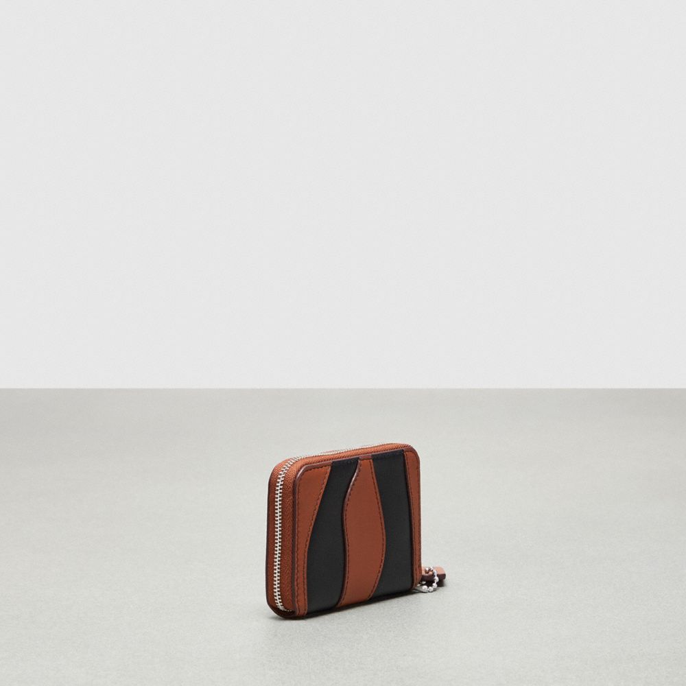 COACH®,Zip Around Wallet In Wavy Stripe Upcrafted Leather,Calfskin Leather,Coin,Metal,Color Block,Logo,Casual,Multi Color,Angle View