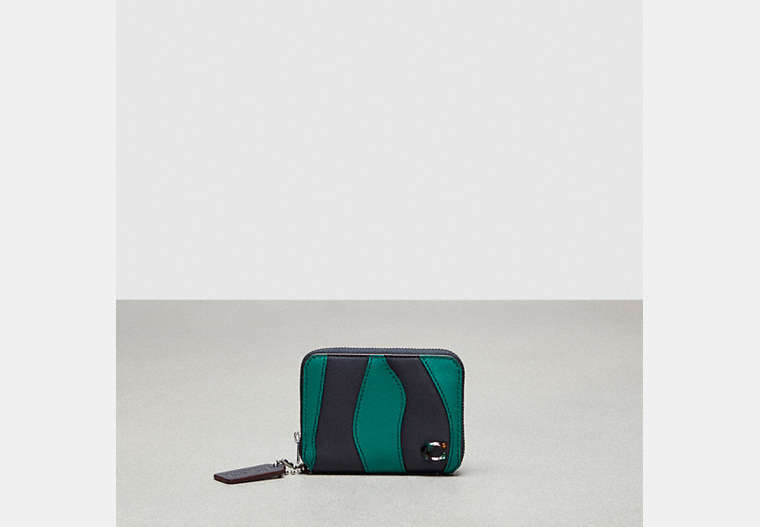 COACH®,Zip Around Wallet in Wavy Stripe Upcrafted Leather,Midnight Navy/Green,Front View