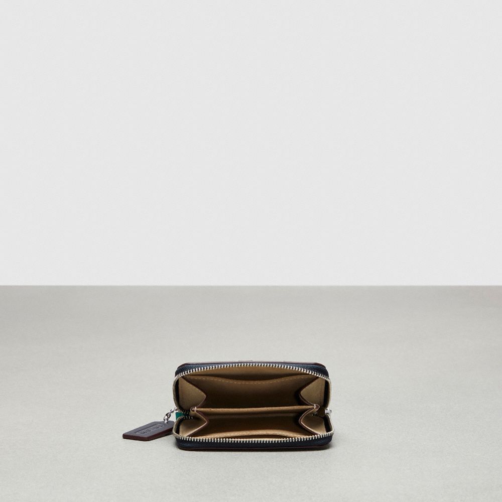 COACH®,Zip Around Wallet In Wavy Stripe Upcrafted Leather,Teal,Inside View,Top View