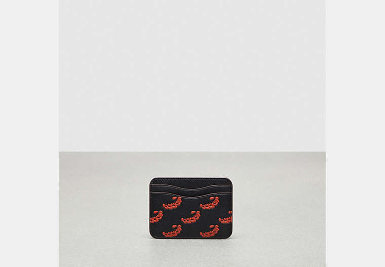 COACH®,Wavy Card Case in Coachtopia Leather: Caterpillar Print,Black,Front View