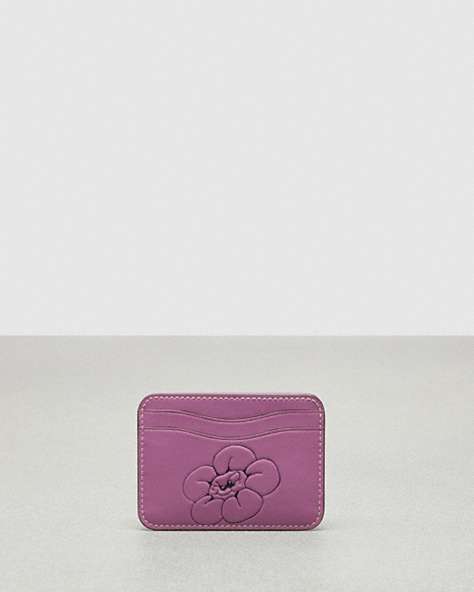 COACH®,Wavy Card Case in Coachtopia Leather: Flower Print,Lilac Berry,Front View