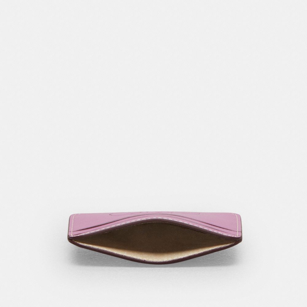 COACH®,Wavy Card Case In Coachtopia Leather With Flower Print,Leather,Card Case,Casual,Purple,Inside View,Top View