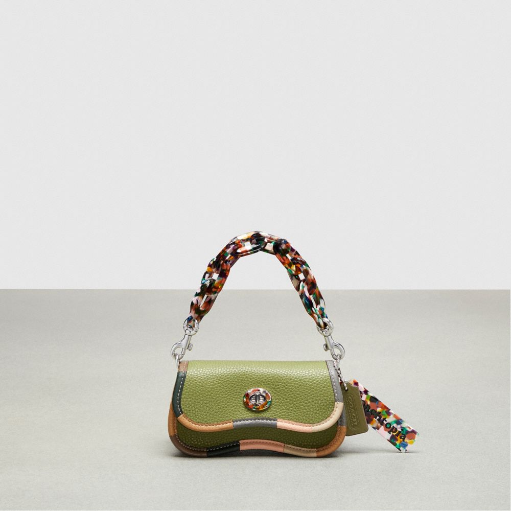 COACH®,Mini Wavy Dinky Bag With Colorful Binding In Upcrafted Leather,Mini,Olive Green Multi,Front View