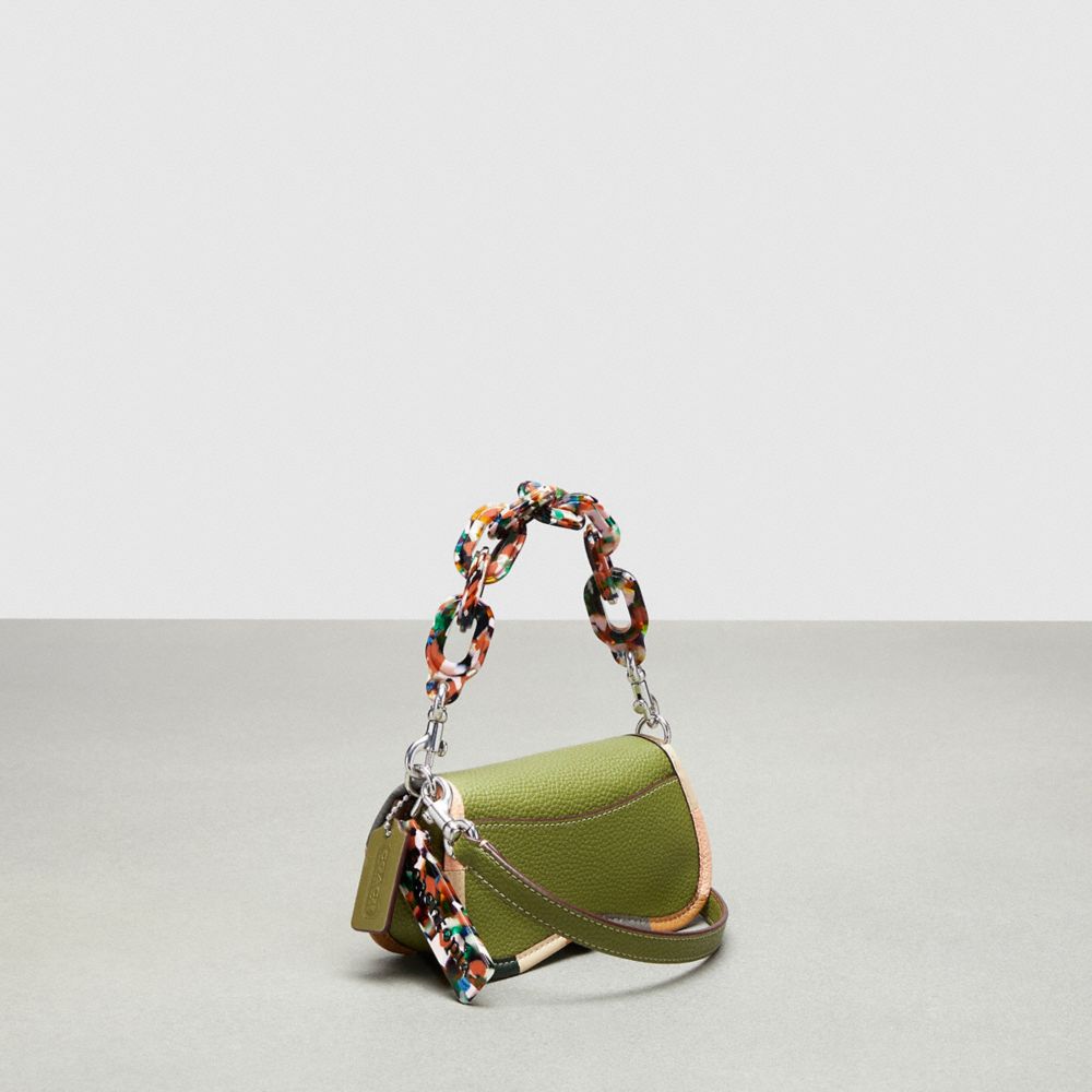 COACH®,Mini Wavy Dinky Bag With Colorful Binding In Upcrafted Leather,Coachtopia Leather,Mini,Olive Green Multi,Angle View