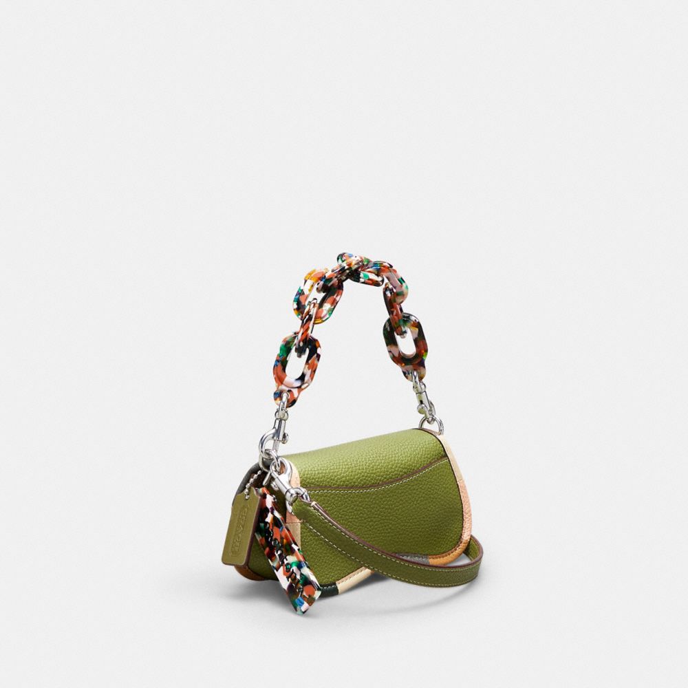 COACH®,Mini Wavy Dinky Bag With Colorful Binding In Upcrafted Leather,Coachtopia Leather,Mini,Olive Green Multi,Angle View