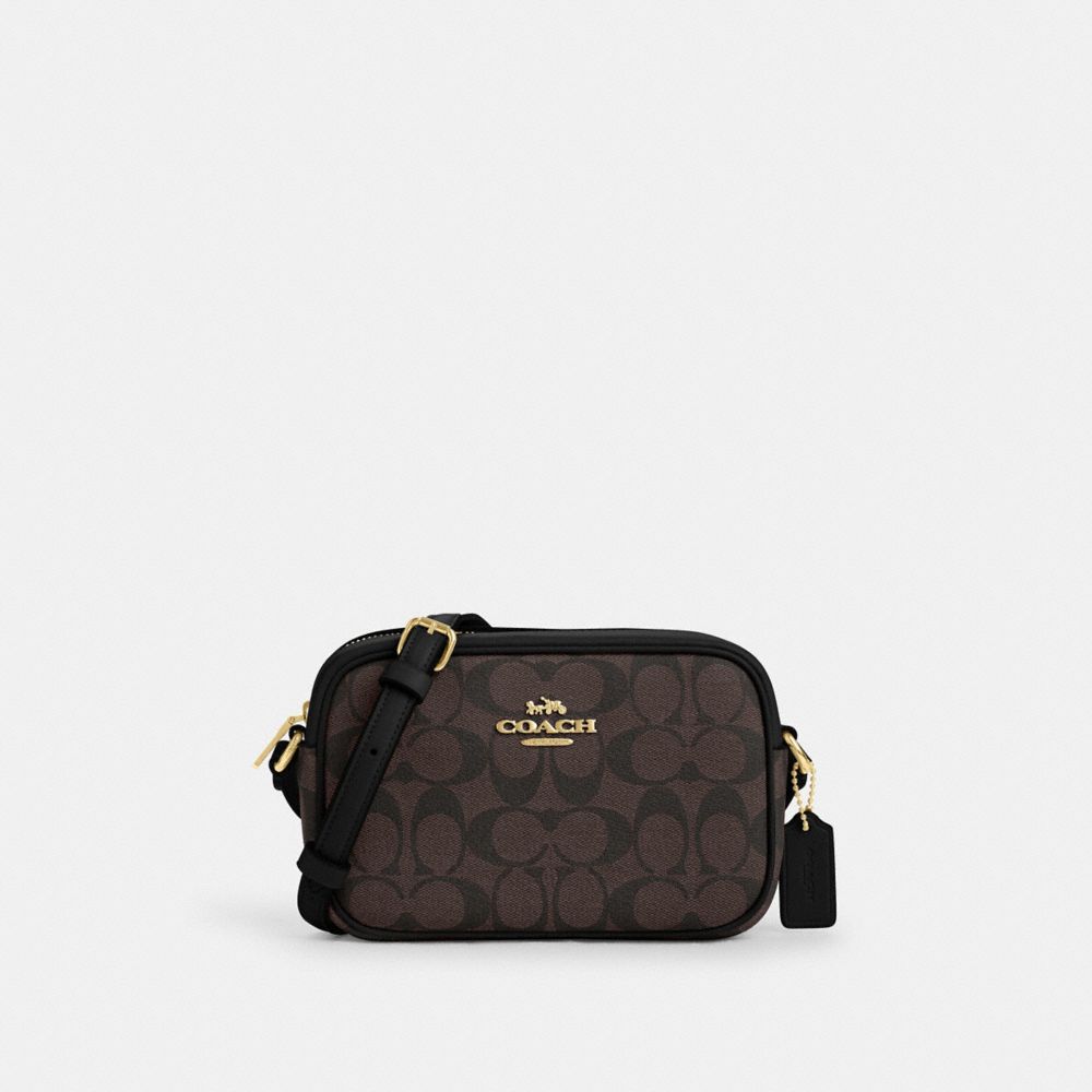 COACH®,MINI JAMIE CAMERA BAG IN SIGNATURE CANVAS,Gold/Brown Black,Front View