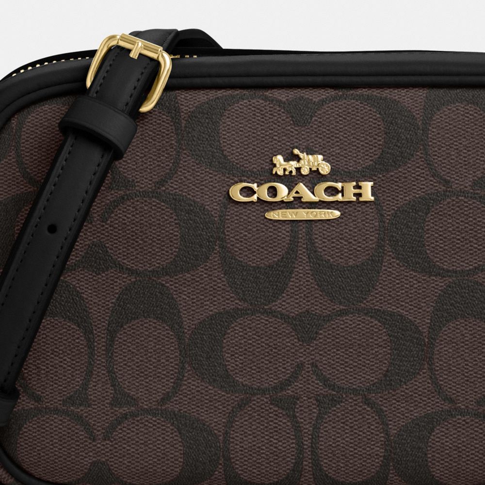 COACH®,Mini Jamie Camera Bag In Signature Canvas,Leather,Canvas,Camera Bag,PVC,Color Block,Logo,Gold Metal,Casual,Brown