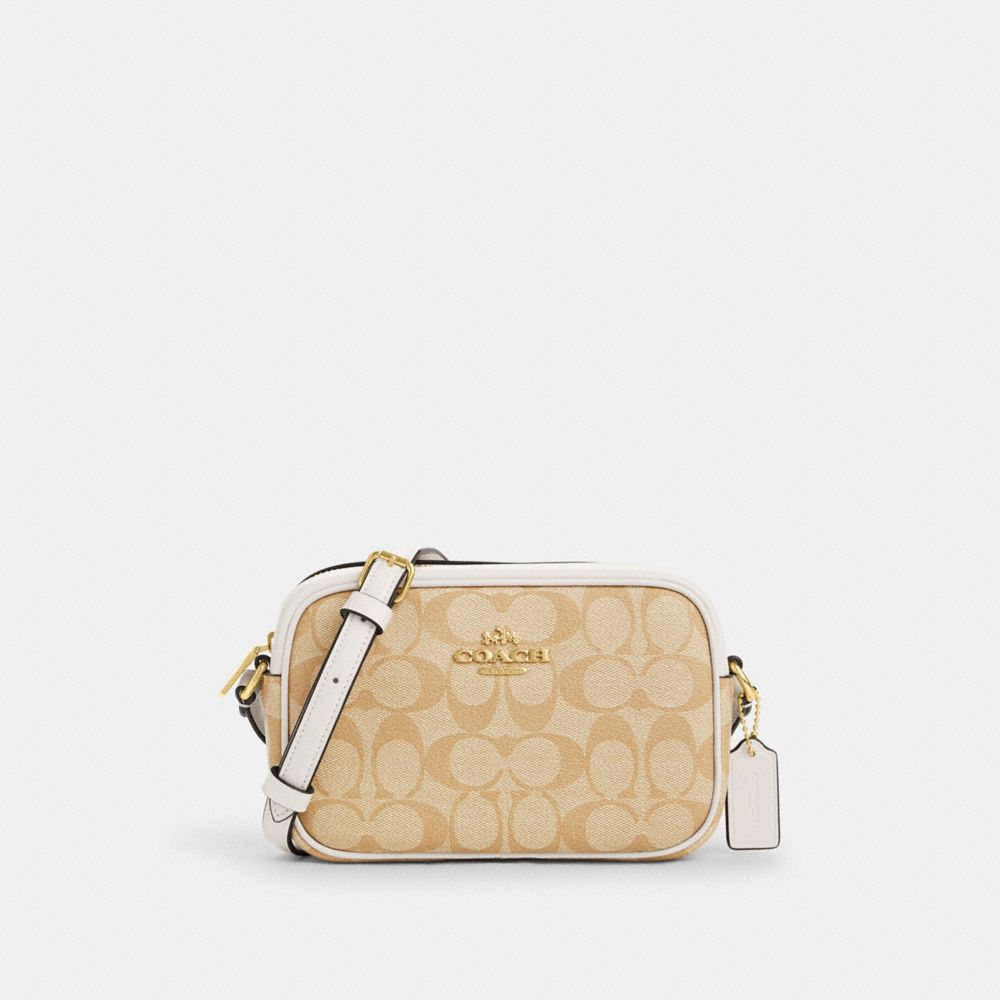 COACH®,MINI JAMIE CAMERA BAG IN SIGNATURE CANVAS,Signature Canvas,Gold/Light Khaki Chalk,Front View