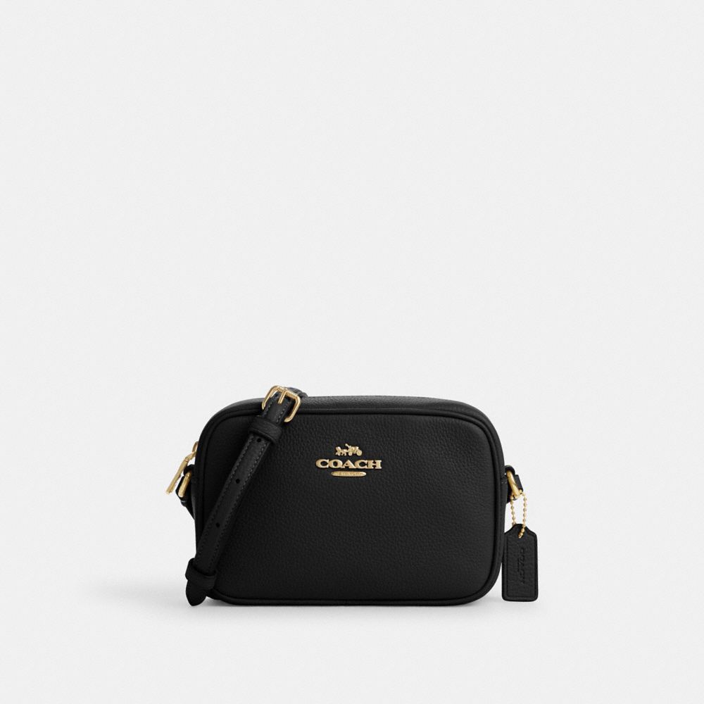 COACH®,MINI JAMIE CAMERA BAG,Pebbled Leather,Gold/Black,Front View