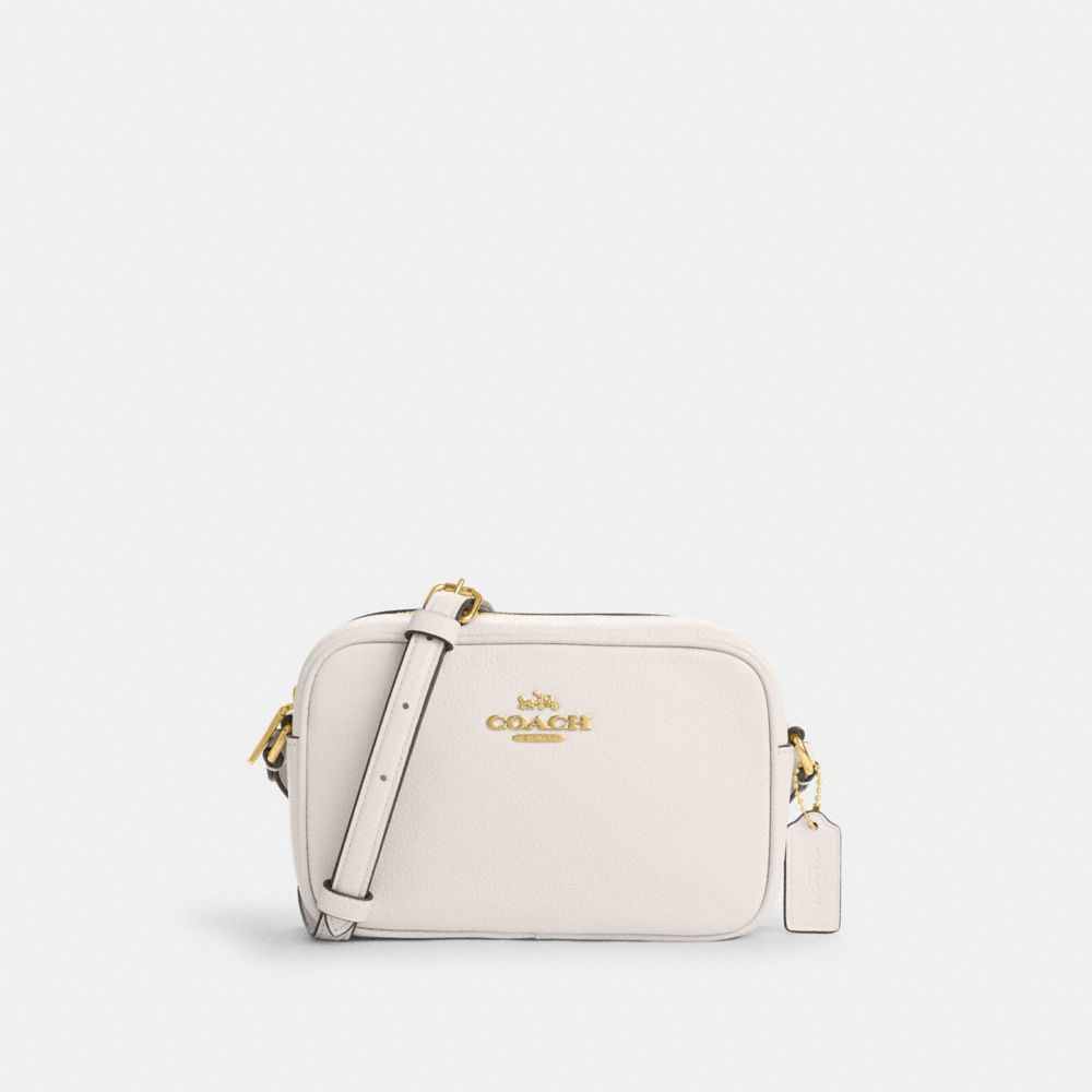 COACH®,MINI JAMIE CAMERA BAG,Pebbled Leather,Small,Gold/Chalk,Front View