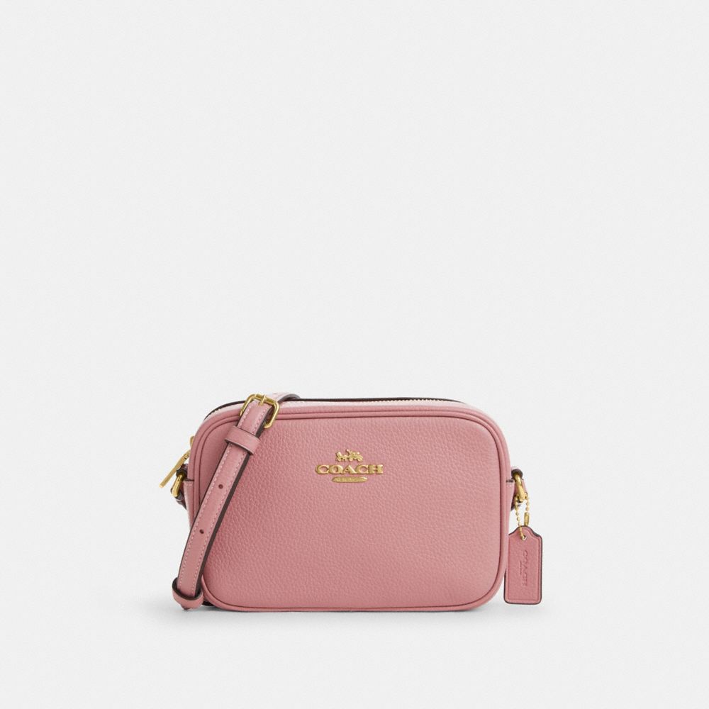 COACH®,MINI JAMIE CAMERA BAG,Pebbled Leather,Small,Gold/True Pink,Front View