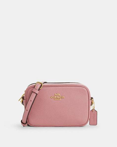 COACH®,MINI JAMIE CAMERA BAG,Pebbled Leather,Gold/True Pink,Front View
