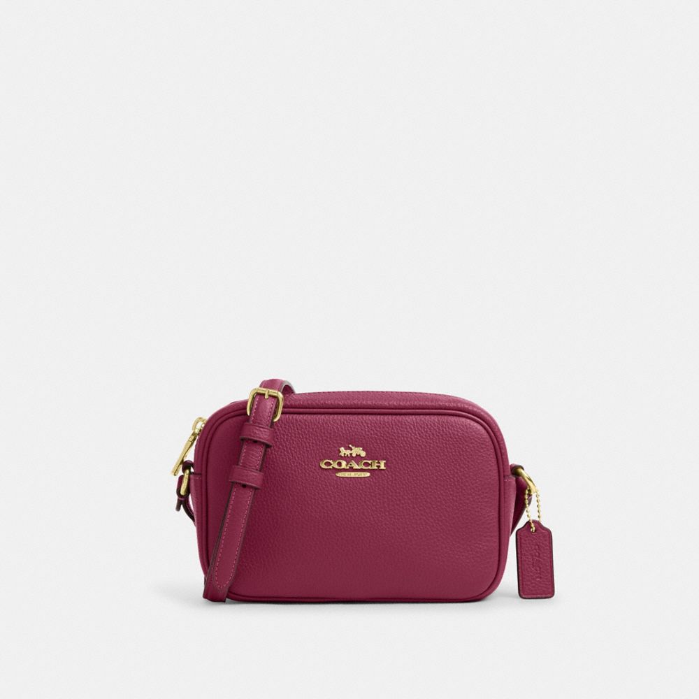 COACH®,Mini Jamie Camera Bag,Leather,Camera Bag,Color Block,Logo,Gold Metal,Casual,Maroon,Front View