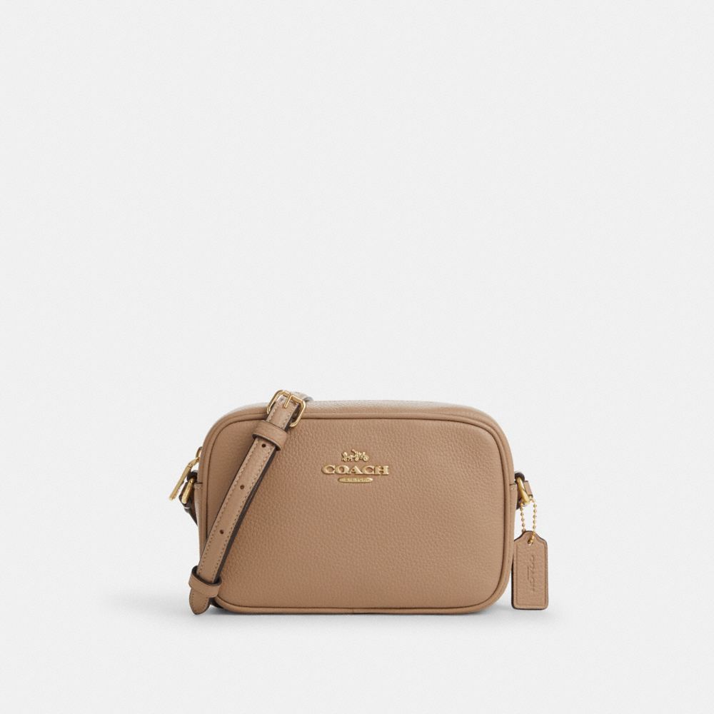 COACH®,MINI JAMIE CAMERA BAG,Pebbled Leather,Small,Gold/Taupe,Front View
