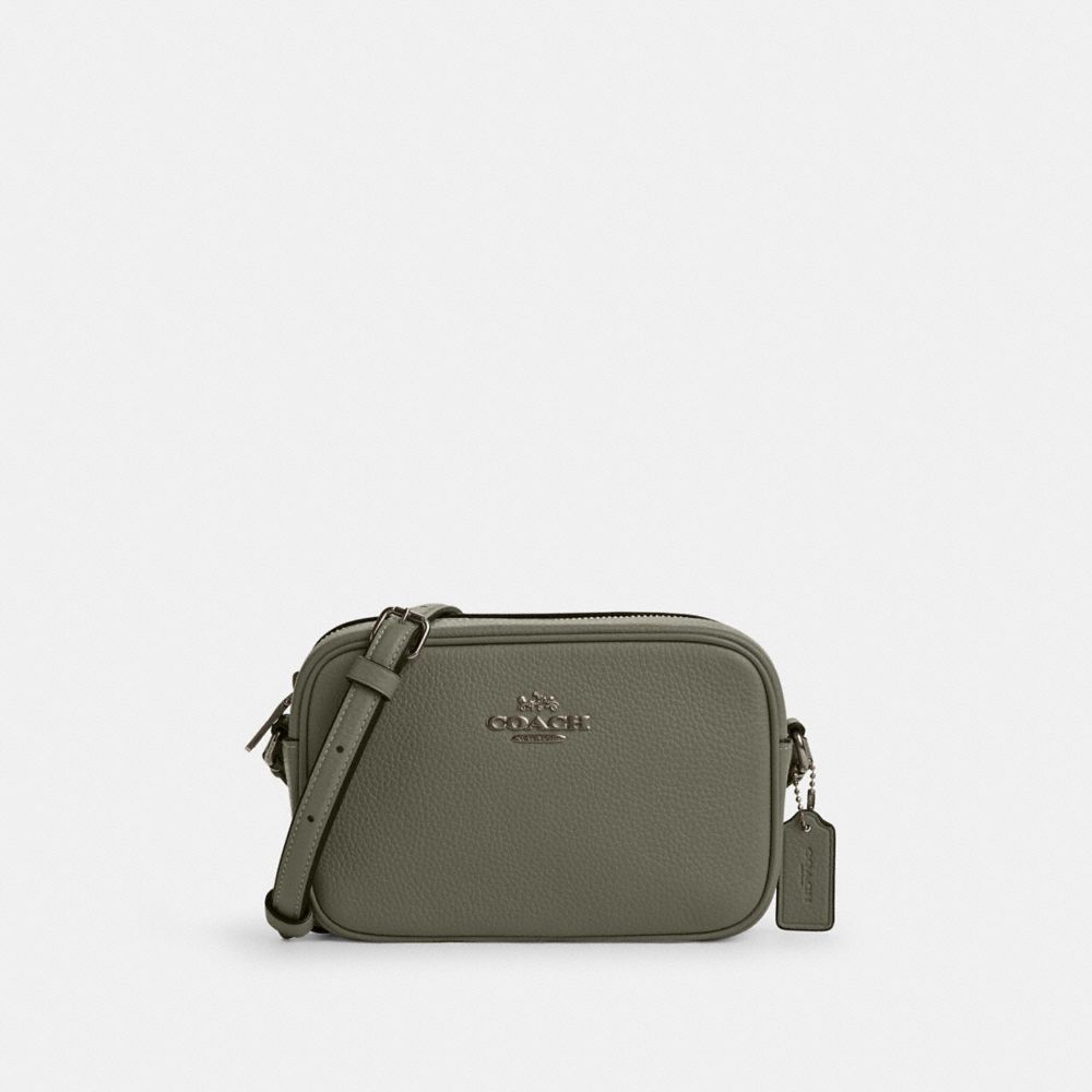 COACH®,MINI JAMIE CAMERA BAG,Pebbled Leather,Small,Gunmetal/Military Green,Front View