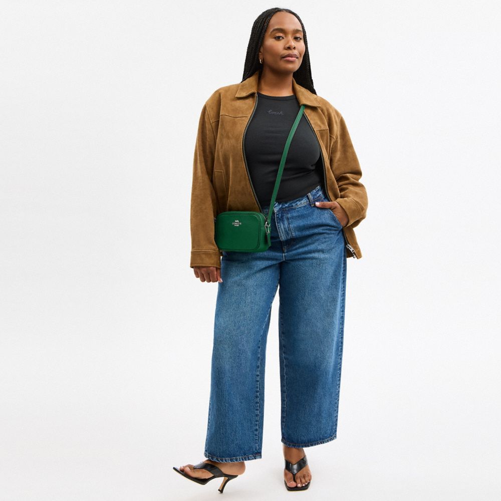 COACH®,MINI JAMIE CAMERA BAG,Cuir galet,Argent/Shamrock