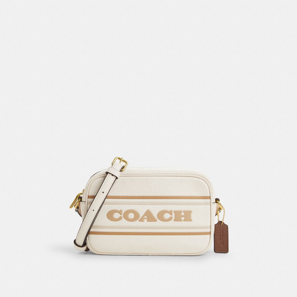 COACH®,MINI JAMIE CAMERA BAG WITH STRIPE,Novelty Leather,Gold/Chalk Multi,Front View