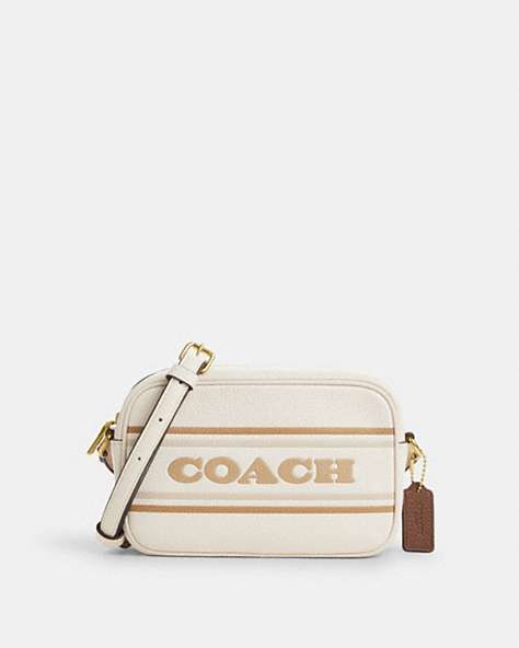 COACH®,MINI JAMIE CAMERA BAG WITH STRIPE,Leather,Small,Gold/Chalk Multi,Front View