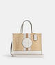 COACH®,DEMPSEY CARRYALL BAG IN SIGNATURE JACQUARD WITH STRIPE AND COACH PATCH,Jacquard,Medium,Gold/Light Khaki Chalk,Front View