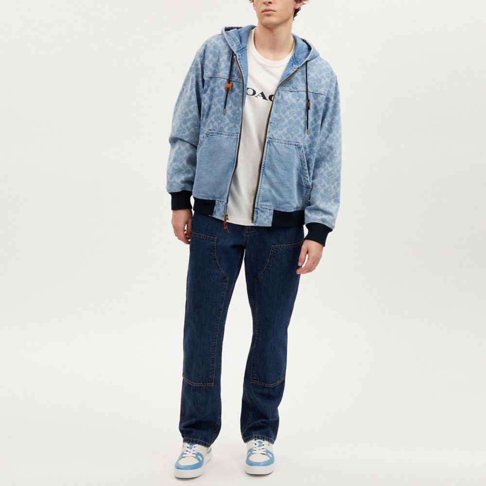 COACH®,SIGNATURE DENIM HOODED ZIP UP JACKET,cotton,Light Wash,Scale View