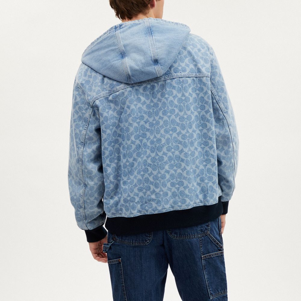 COACH®,SIGNATURE DENIM HOODED ZIP UP JACKET,cotton,Light Wash,Scale View