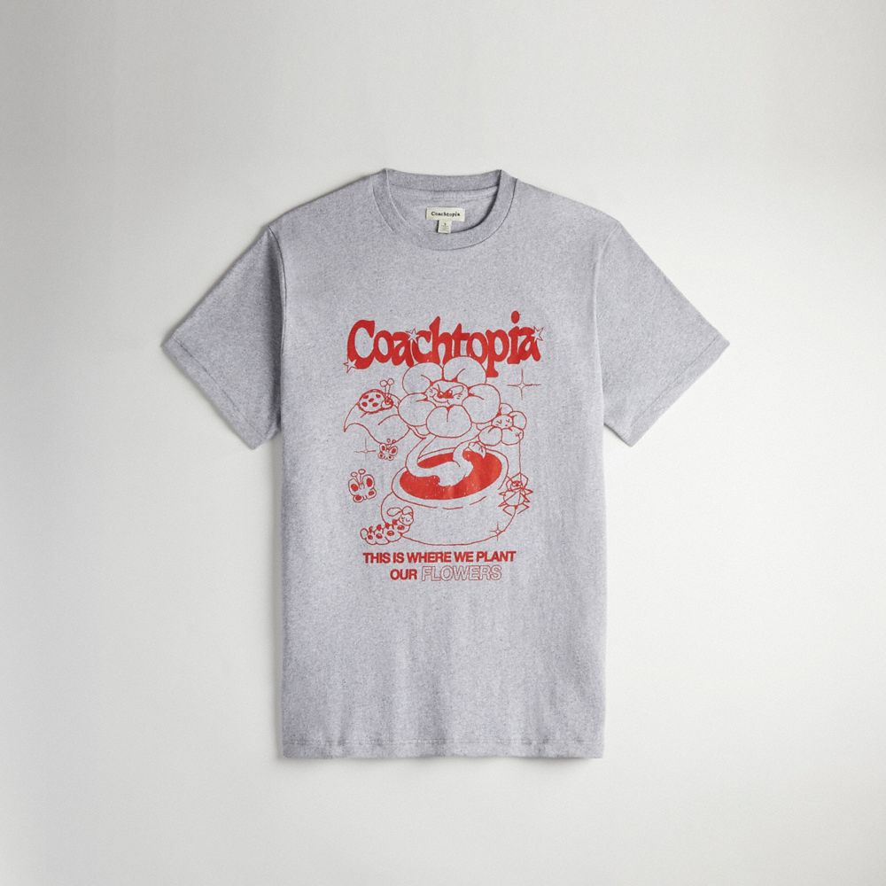 COACH®,Relaxed T Shirt: Flower Pot,Grey Multi.,Front View