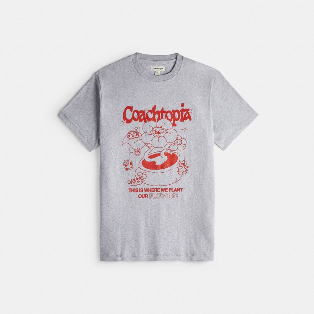 COACH®,Relaxed T Shirt: Flower Pot,Grey Multi.,Front View