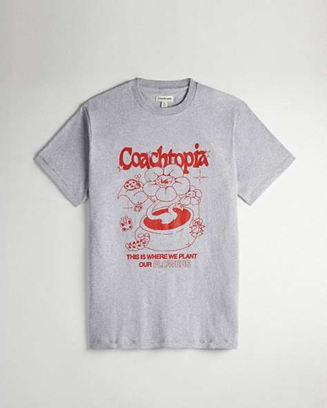 COACH®,Relaxed T Shirt: Flower Pot,Grey Multi.,Front View
