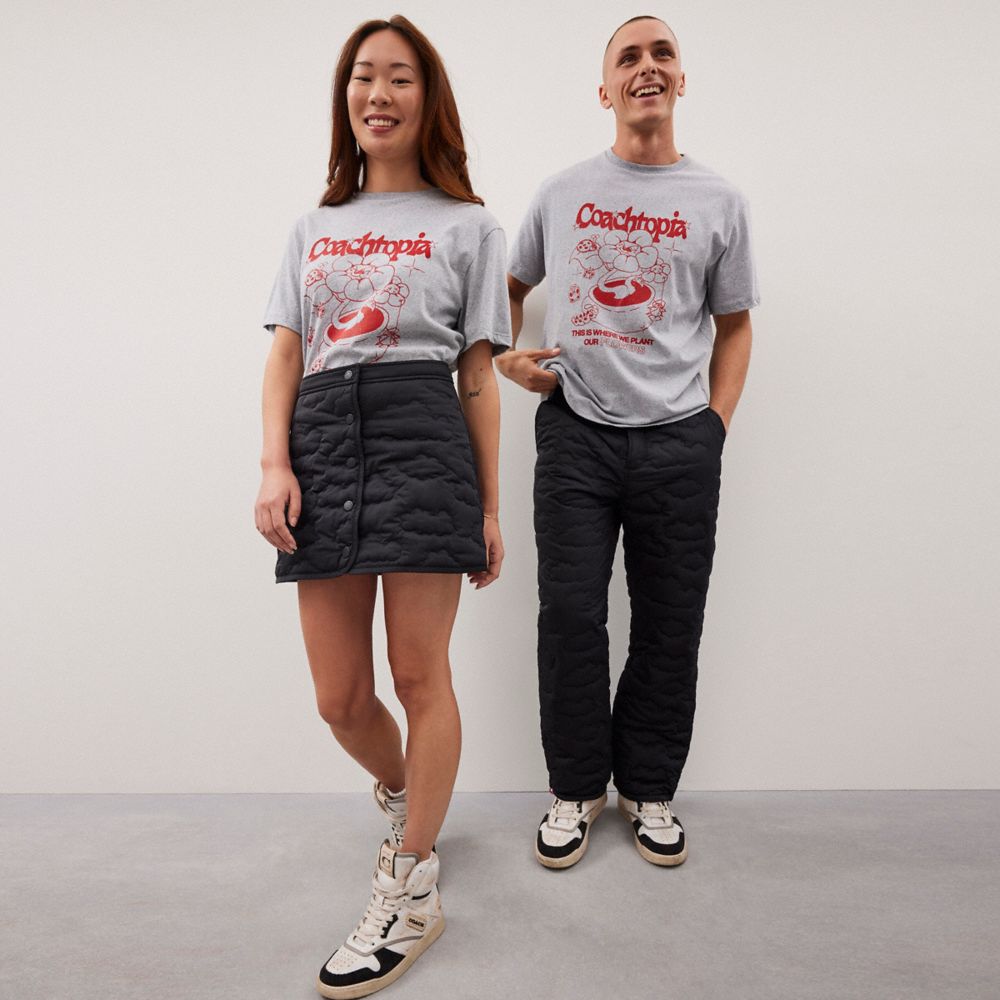 COACH®,Relaxed T Shirt With Flower Pot Print,Recycled Cotton,T Shirt,Word Embellishment,Casual,Gray,Scale View
