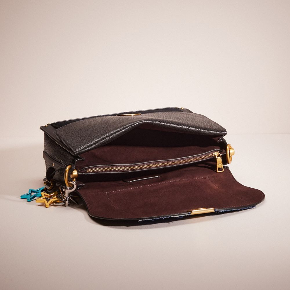 COACH®,UPCRAFTED DREAMER SHOULDER BAG,Glovetanned Leather,Medium,Denim Dream,Brass/Black,Inside View,Top View