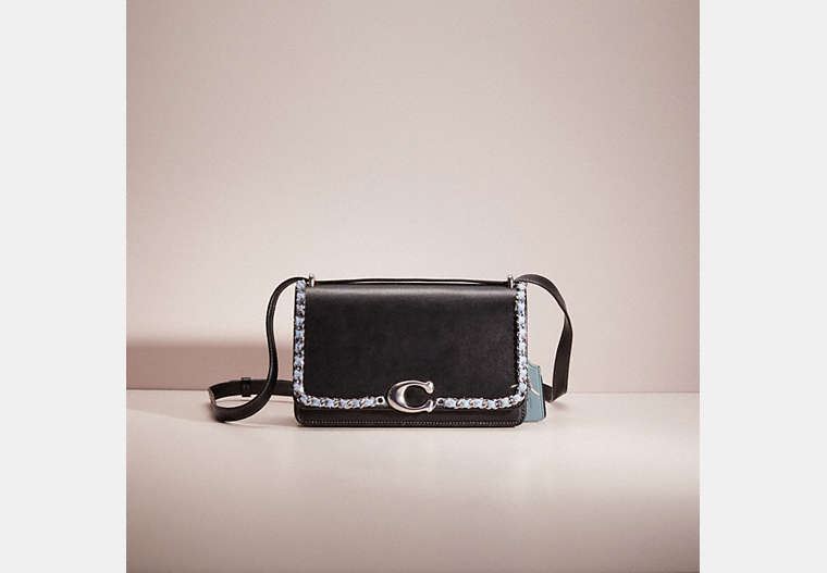 COACH®,UPCRAFTED BANDIT SHOULDER BAG,Calf Leather,Small,Denim Dream,Silver/Black,Front View