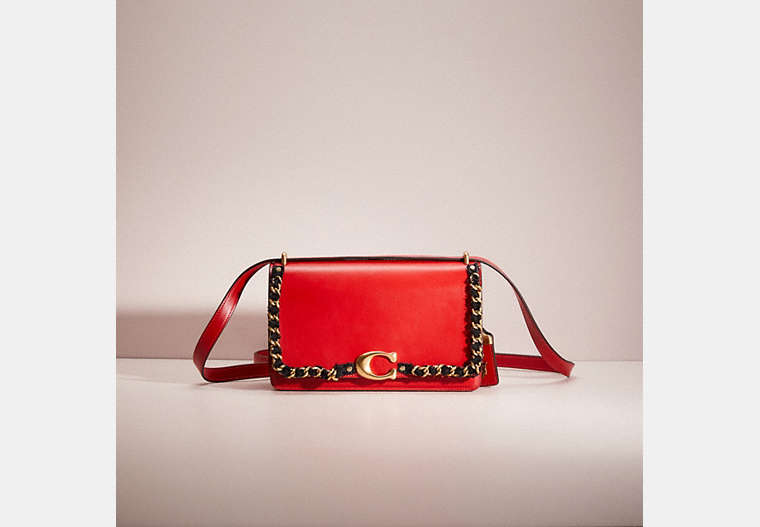 COACH®,UPCRAFTED BANDIT SHOULDER BAG,Calf Leather,Small,Denim Dream,Brass/Bold Red,Front View