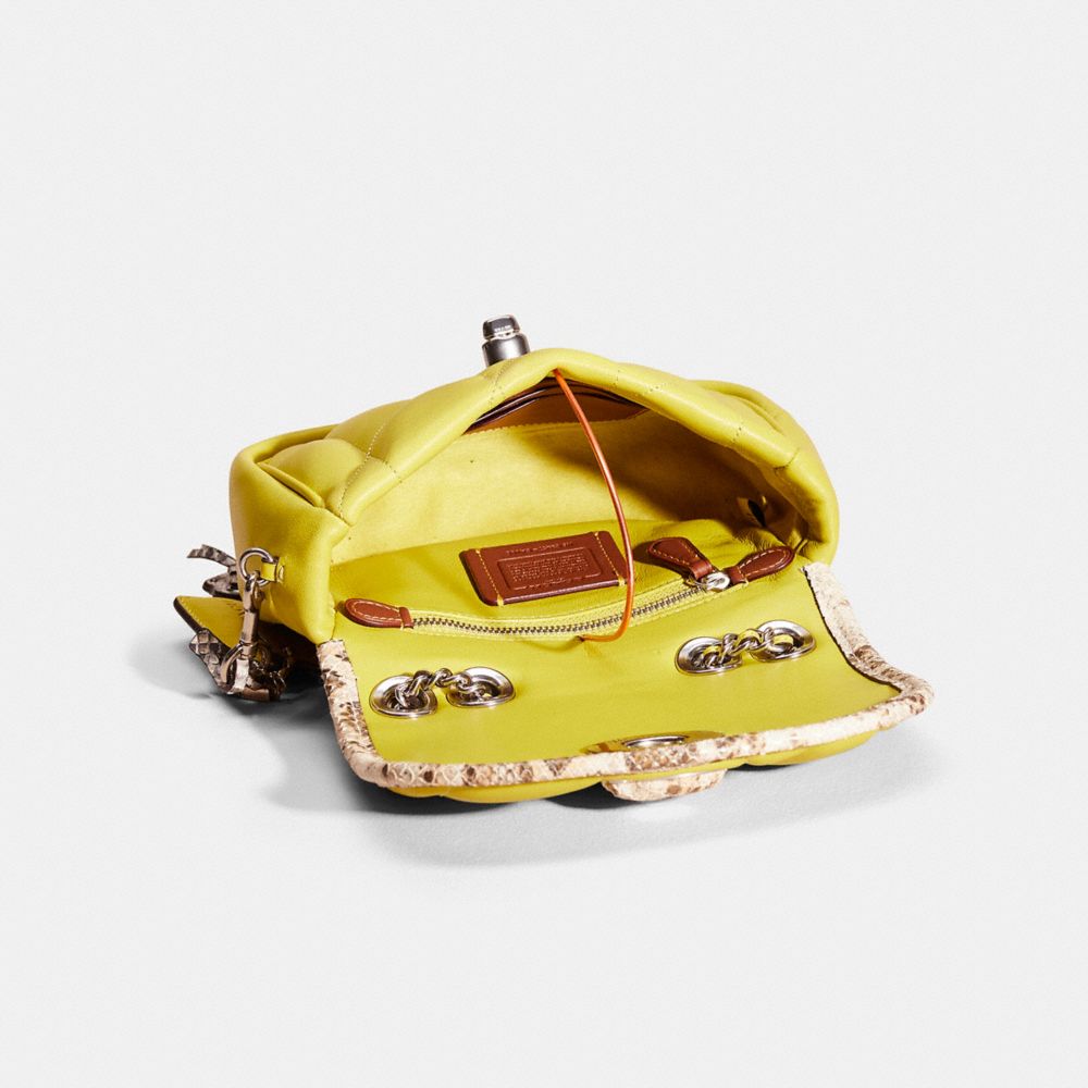 COACH®,Upcrafted Pillow Madison Shoulder Bag 18 With Quilting,Leather,Crossbody,Plastic,Metal,Piping,Logo,Animal Skin Embo...,Yellow,Inside View,Top View