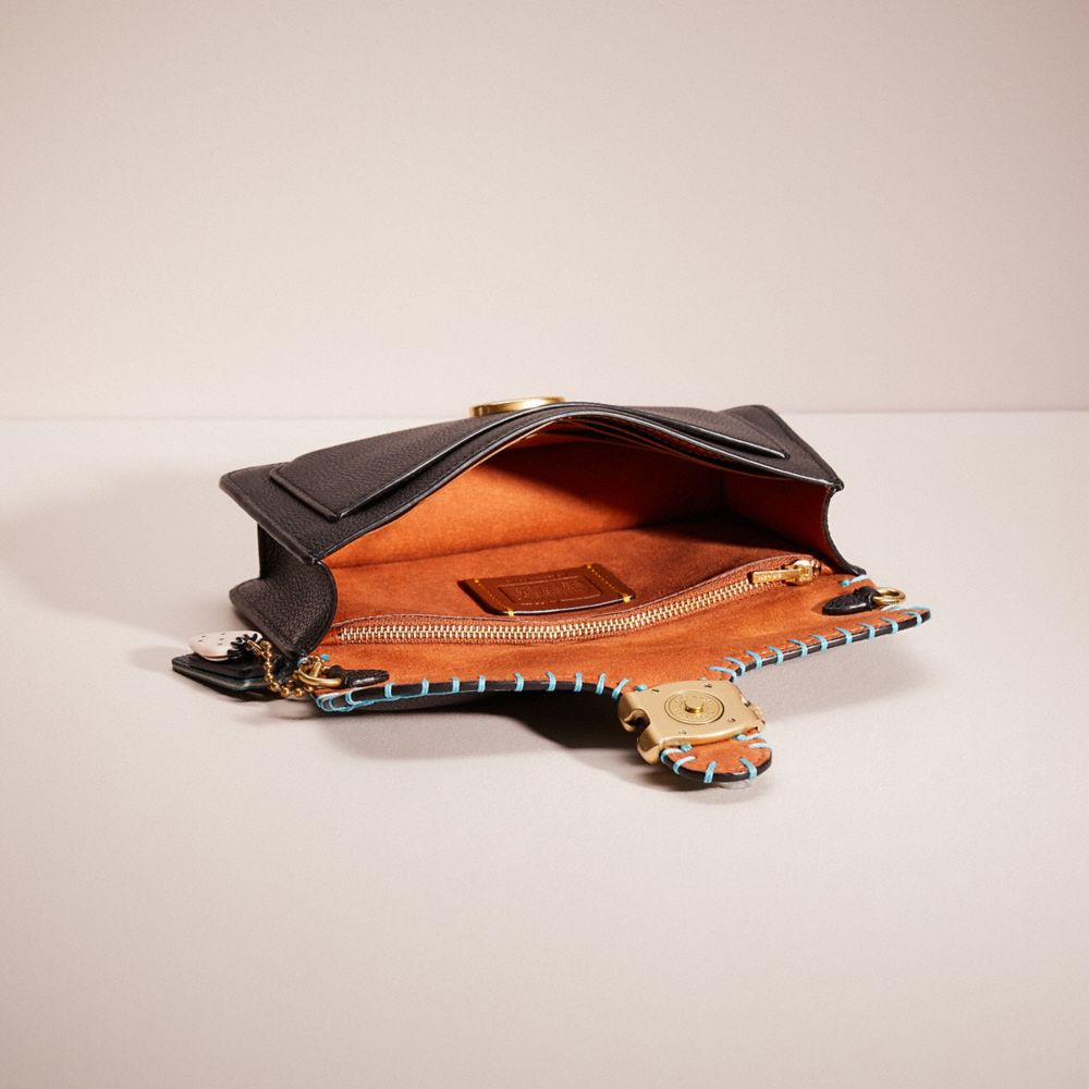 COACH®,UPCRAFTED TABBY CHAIN CLUTCH,Polished Pebble Leather,Mini,Brass/Black,Inside View,Top View