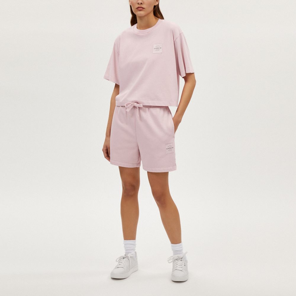 COACH®,Garment Dye Track Shorts,Cotton,Sweat Short,Tag Embellishment,Drawstring,Lounge,Pink,Scale View