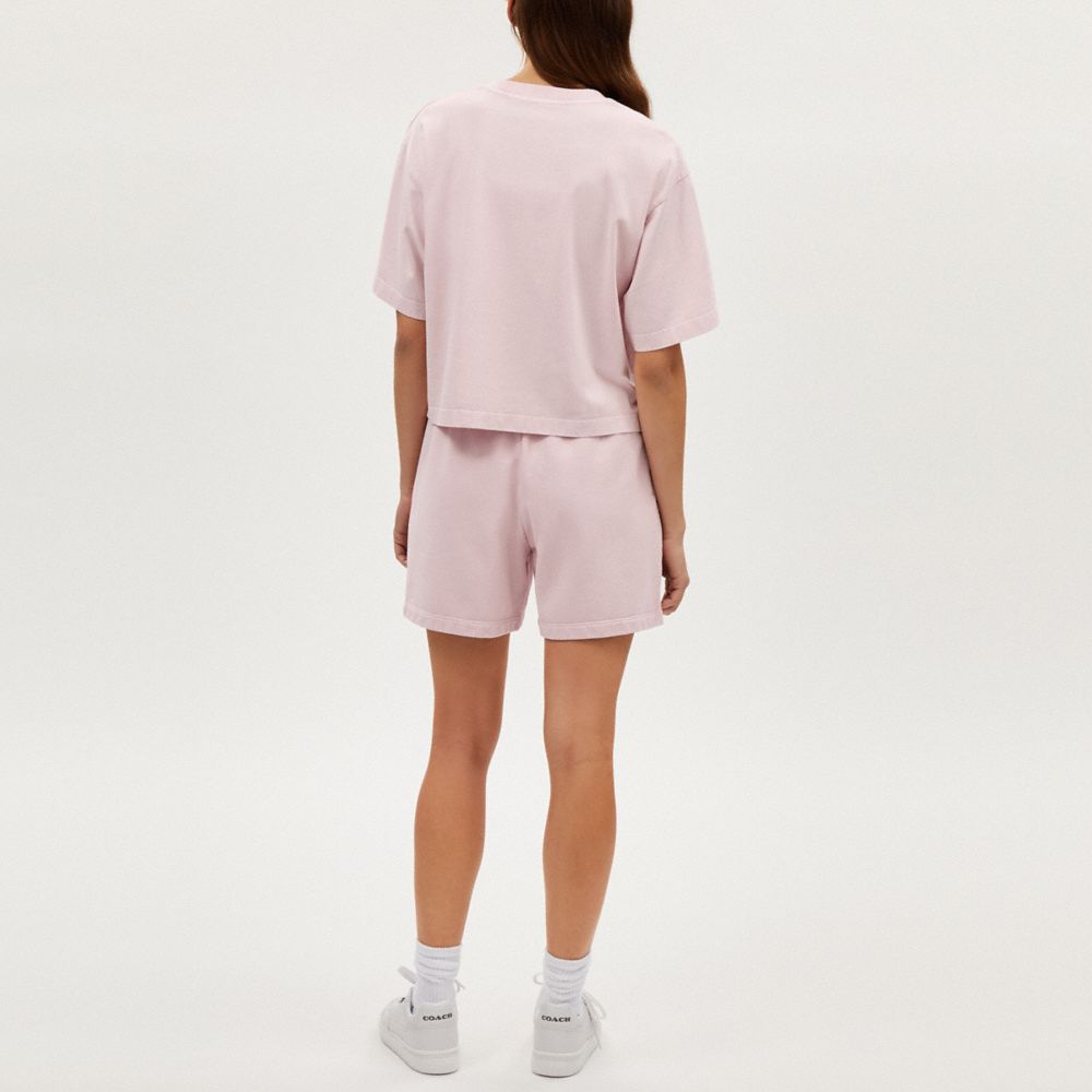 COACH®,Garment Dye Track Shorts,Cotton,Sweat Short,Tag Embellishment,Drawstring,Lounge,Pink,Scale View