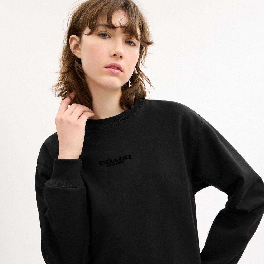 COACH®,Crewneck,Cotton,Sweatshirt,Casual,Black,Detail View