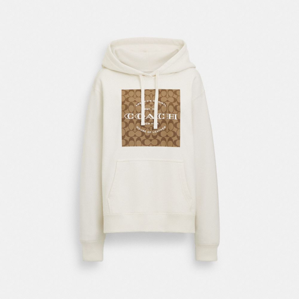 COACH®,SIGNATURE SQUARE HOODIE,White,Front View image number 0