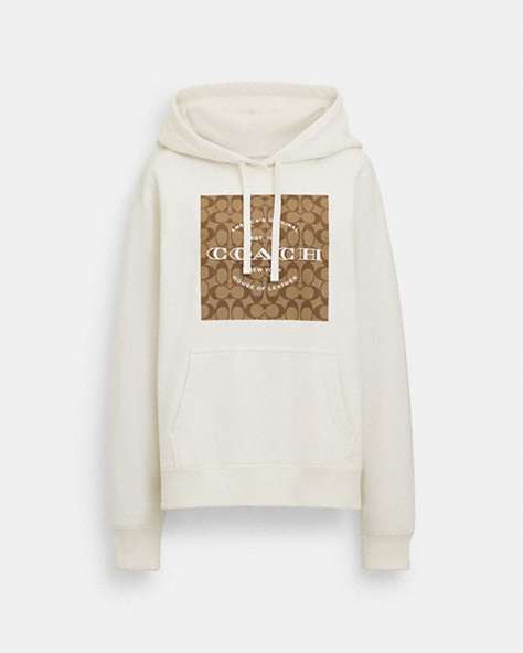 COACH®,SIGNATURE SQUARE HOODIE,cotton,White,Front View