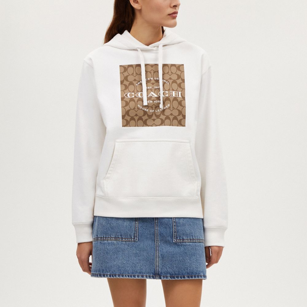 COACH®,SIGNATURE SQUARE HOODIE,White,Scale View