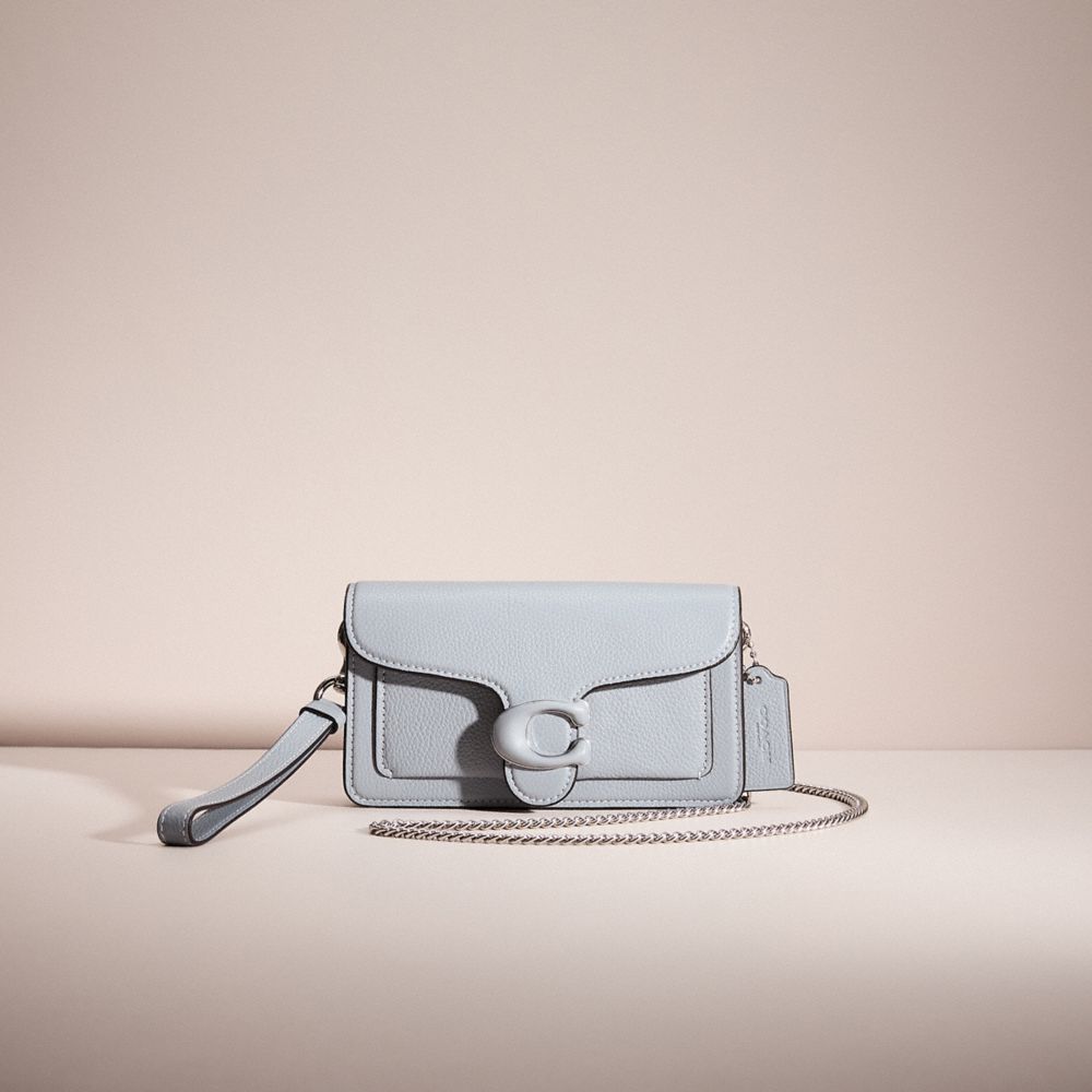 COACH®,RESTORED TABBY CROSSBODY WRISTLET,Polished Pebble Leather,Silver/Grey Blue,Front View
