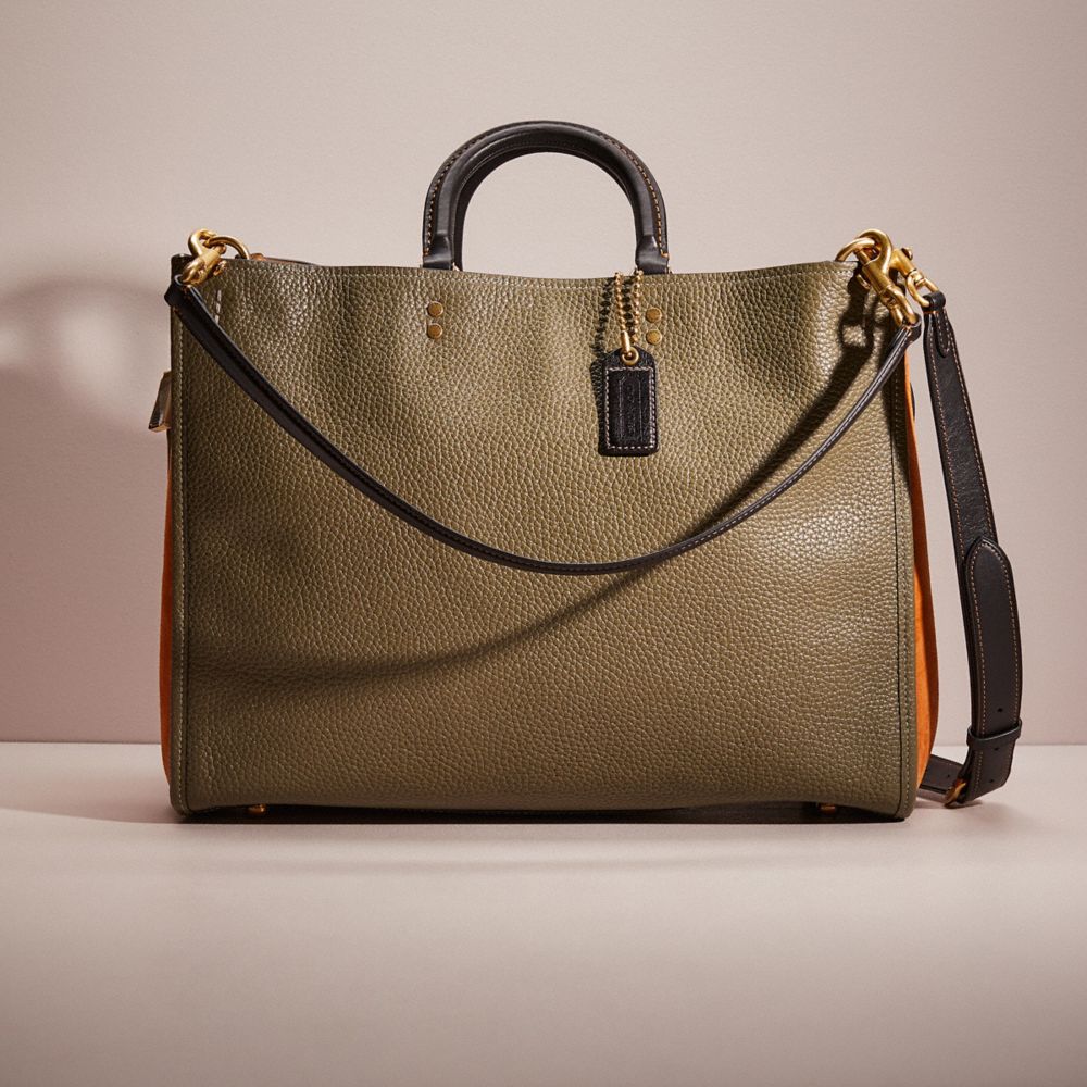 COACH®,RESTORED ROGUE 39 IN REGENERATIVE LEATHER,Brass/Army Green Multi,Front View