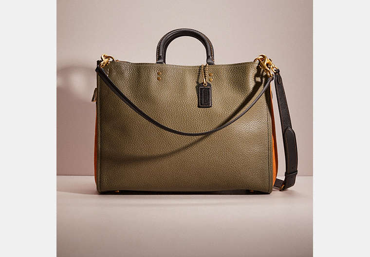 COACH®,RESTORED ROGUE 39 IN REGENERATIVE LEATHER,Brass/Army Green Multi,Front View