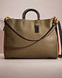 COACH®,RESTORED ROGUE 39 IN REGENERATIVE LEATHER,Brass/Army Green Multi,Front View