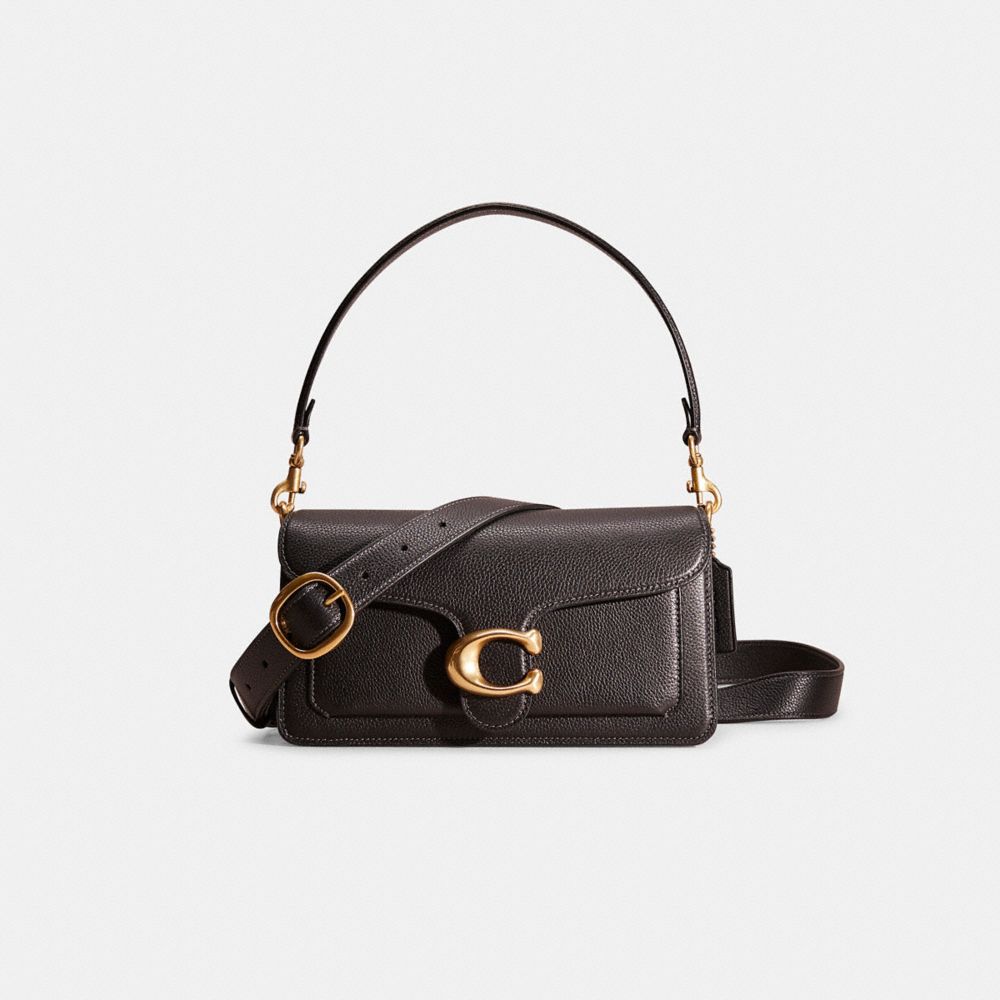 COACH®,RESTORED TABBY SHOULDER BAG 26,Polished Pebble Leather,Medium,Brass/Black,Front View