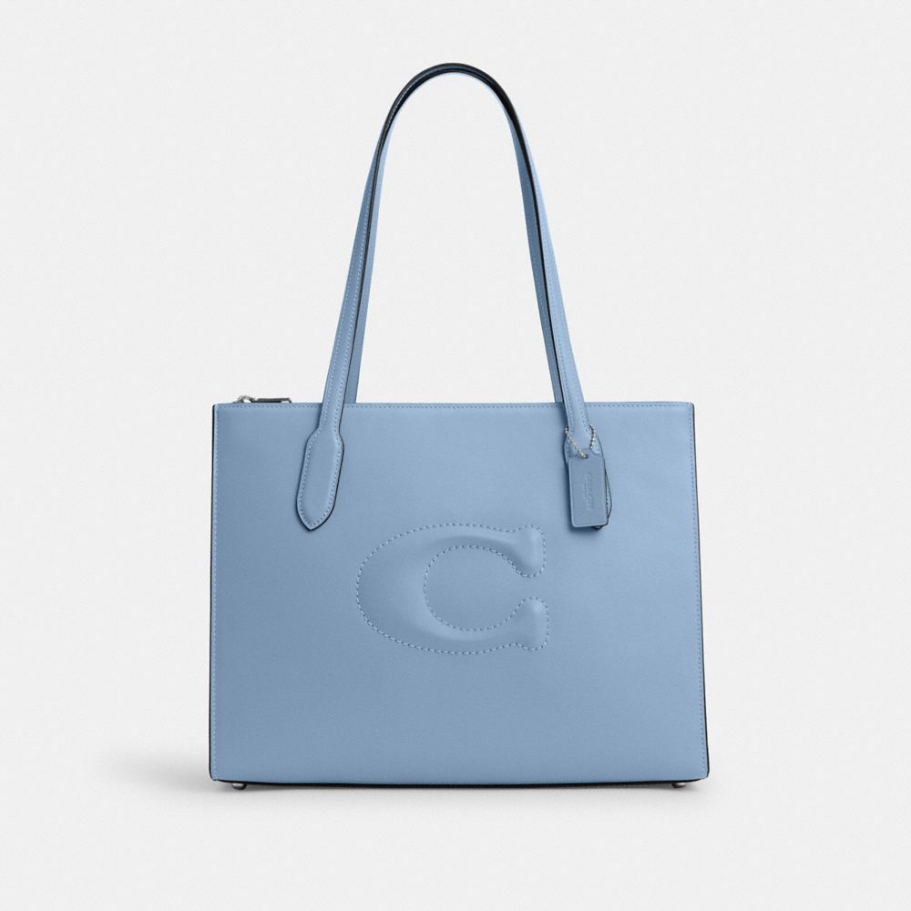 COACH®,NINA TOTE BAG,Smooth Leather,Large,Silver/Cornflower/Field Flora,Front View