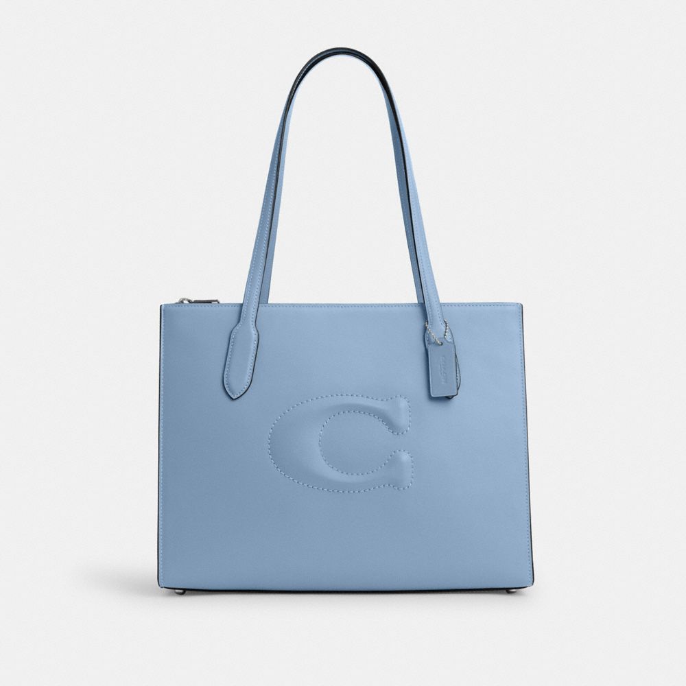 COACH®,Nina Tote Bag,Calf Hair,Leather,Tote,Embossed,Logo,Casual,Blue,Front View