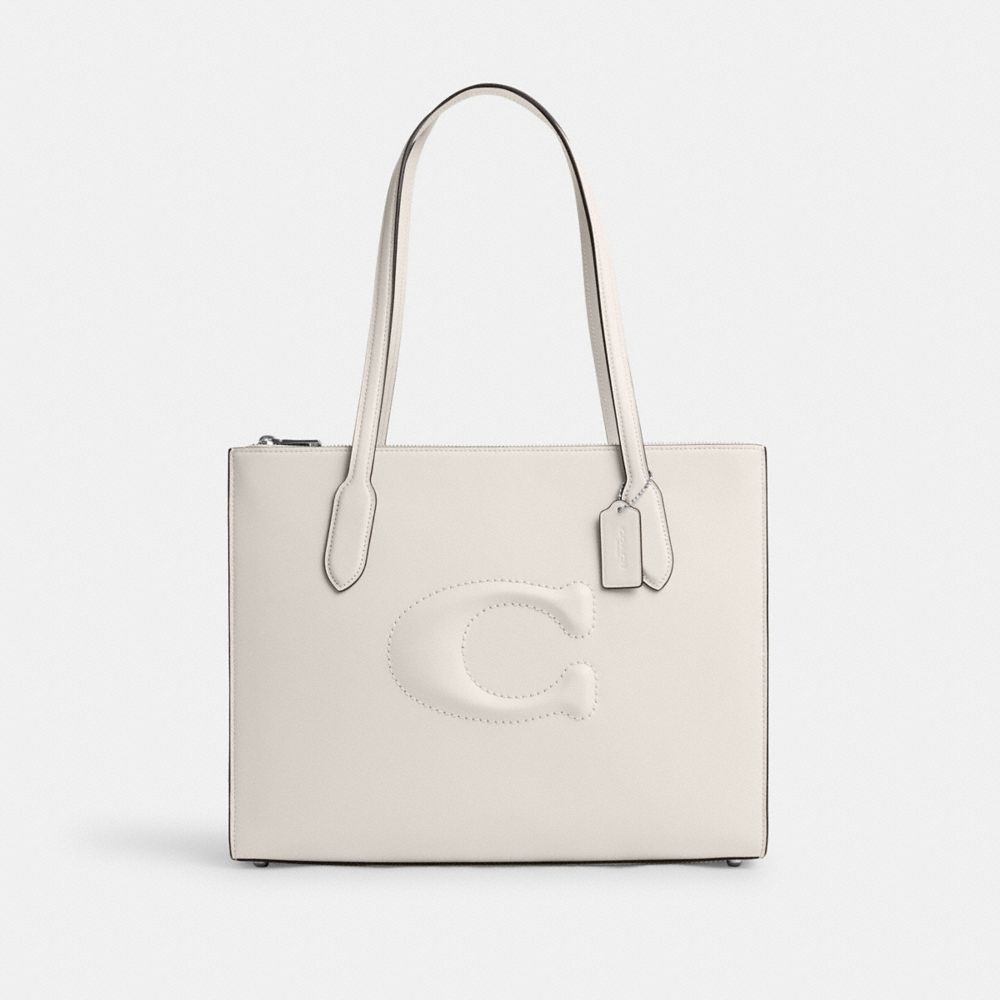 COACH®,NINA TOTE BAG,Smooth Leather,Large,Silver/Chalk,Front View