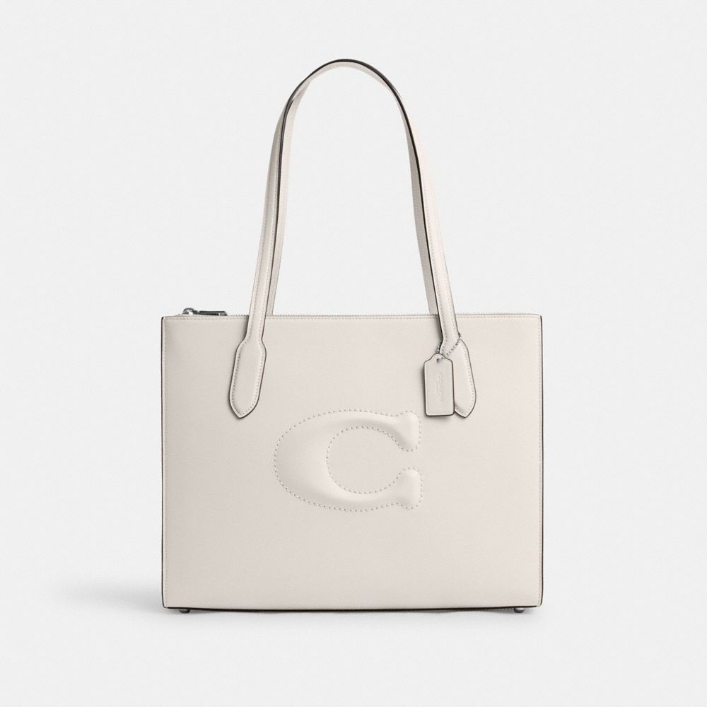 COACH®,CABAS NINA,Cuir lisse,Argent/Craie,Front View