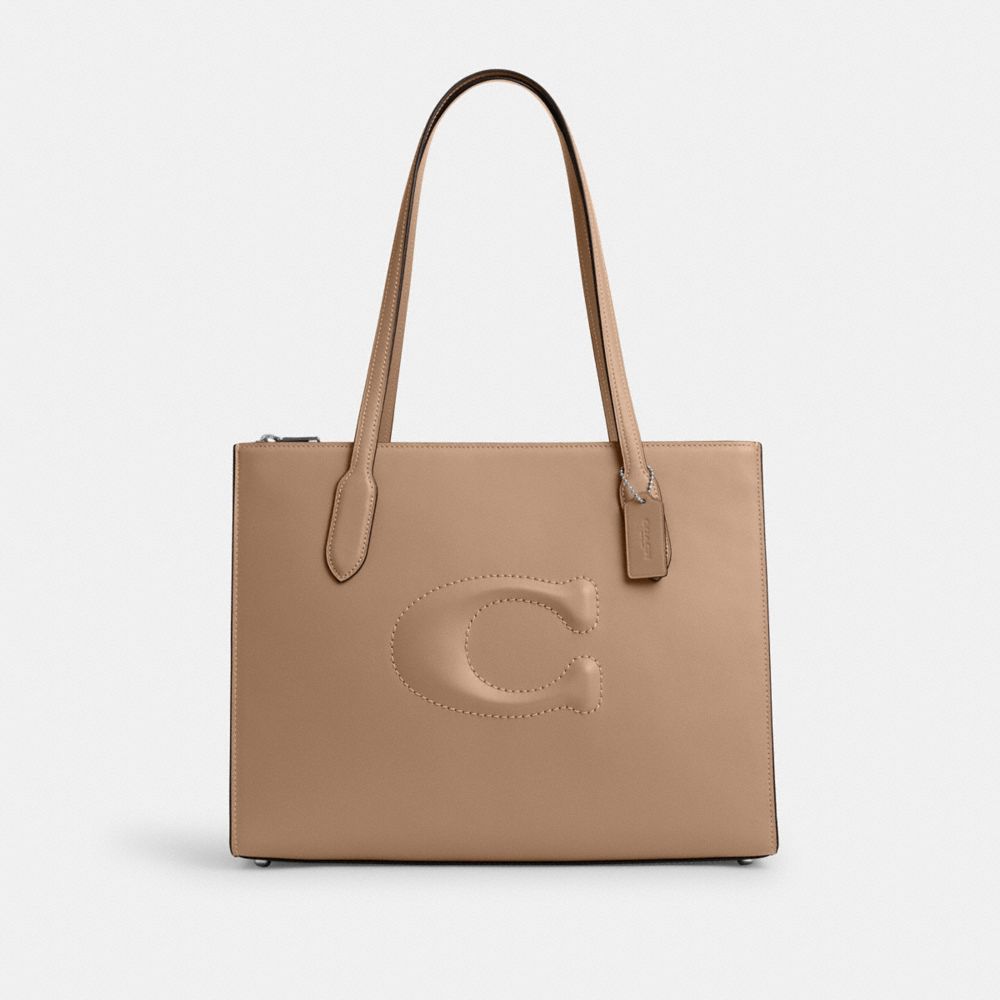 COACH®,CABAS NINA,Cuir,Argenté/Taupe,Front View